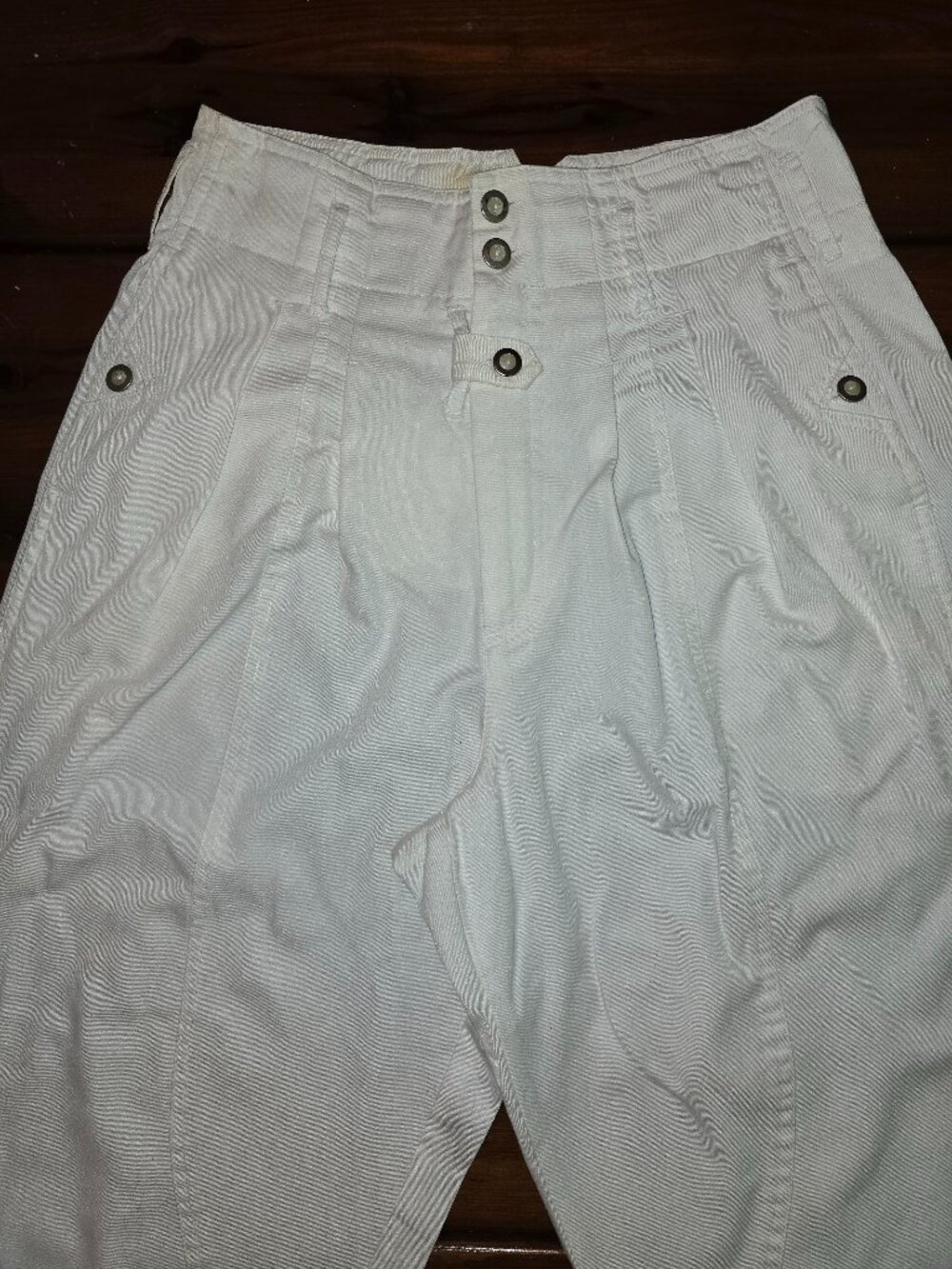 Women's Pants White Pockets Front Zip Pleated Chino Tapered OBR size 12 1990s